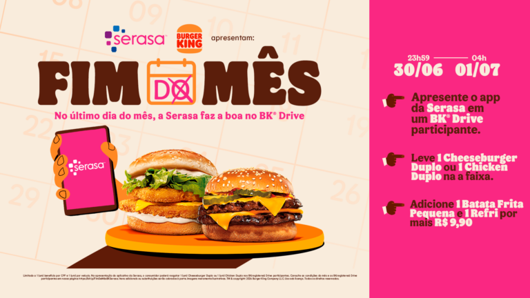 Burger King e Serasa oferecem sanduíche grátis no Drive-Thru durante a madrugada da virada do mês